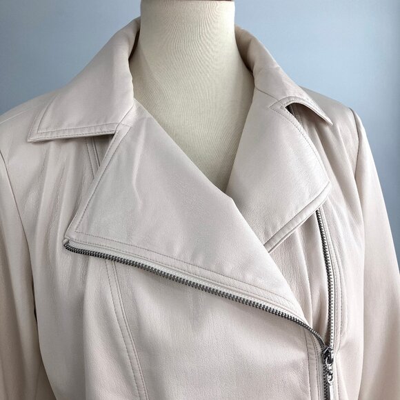 Chico's Cream Faux Leather Moto Jacket 1 6 8 10 Medium Biker Vegan - Picture 8 of 13